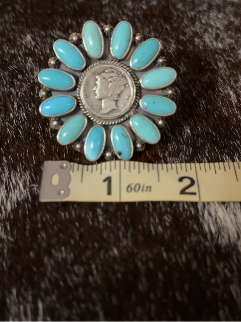 Turquoise & Sterling Multi Stone Ring, 1942 Dime